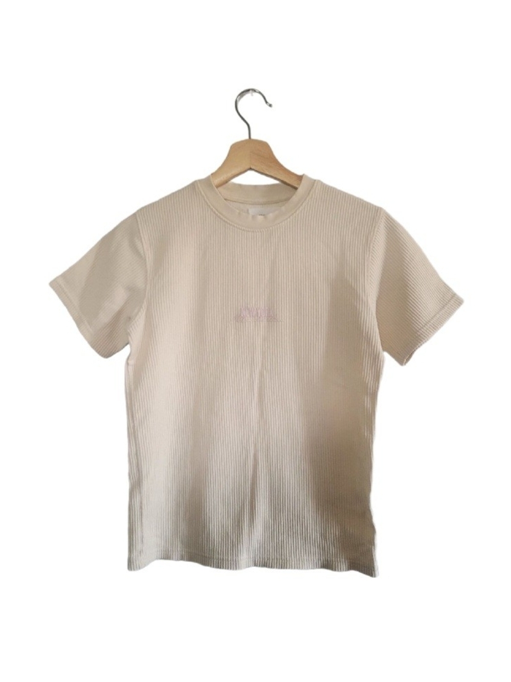 PUBLIC Supply NYC Ribbed Short Sleeve Tee Cream Youth L (14/16) Cotton Blend